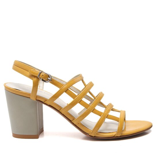 Kenneth Cole New York Patent Leather Caged Sandals Ankle strap Yellow Grey - Picture 3 of 13